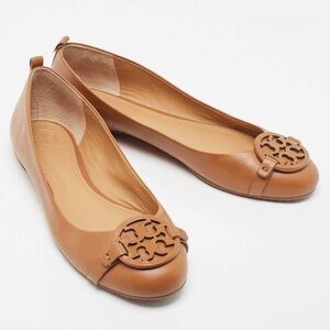 NWT Tory Burch Brown Leather Gabriel Ballet Flats Size 9